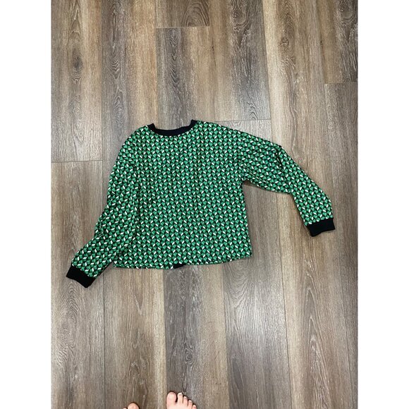 Andrew Marc Sport Green & Black Geometric Pattern Button-Up Preppy Cardigan L - Picture 4 of 5